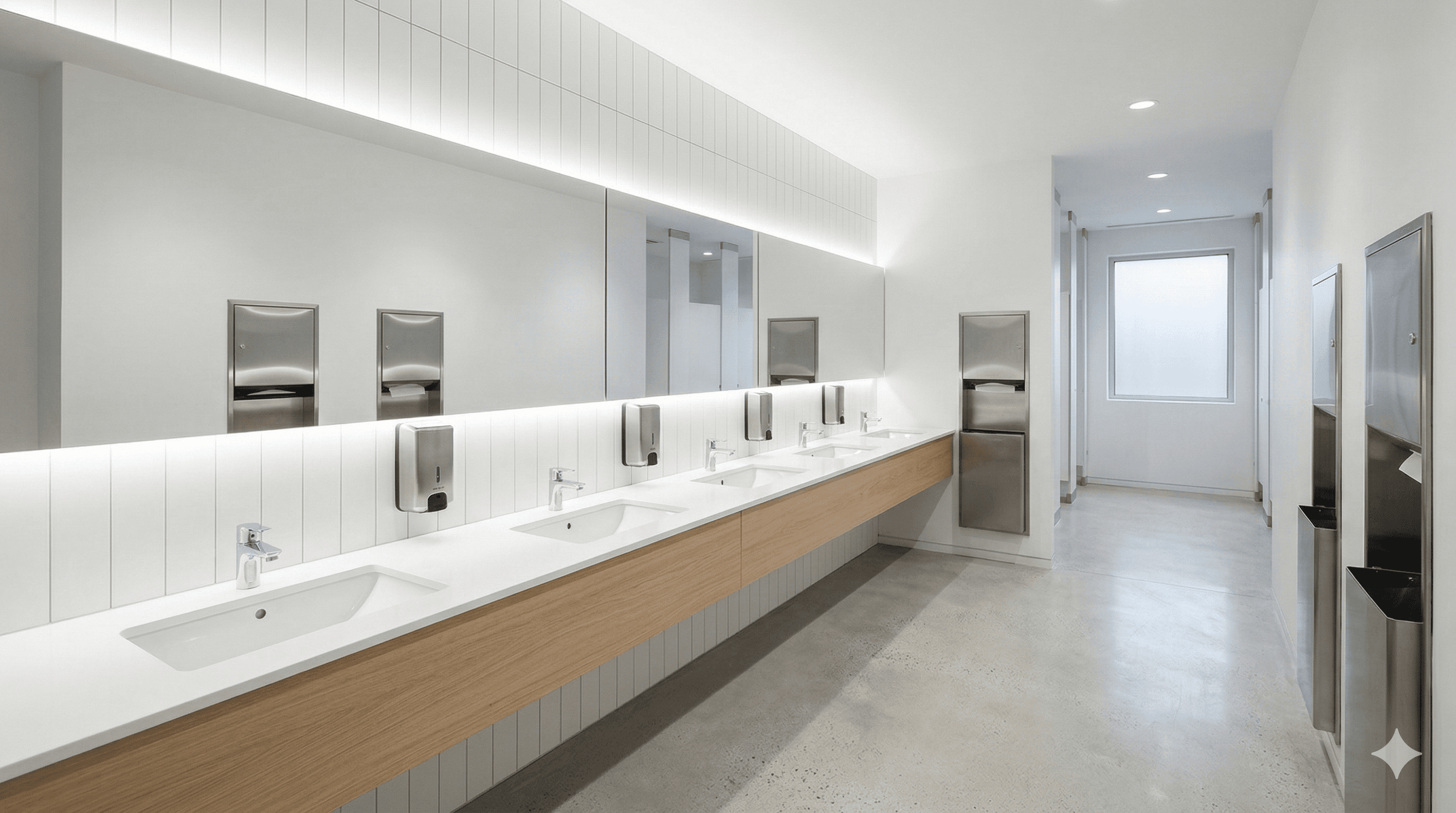 Modern washroom with dispensers